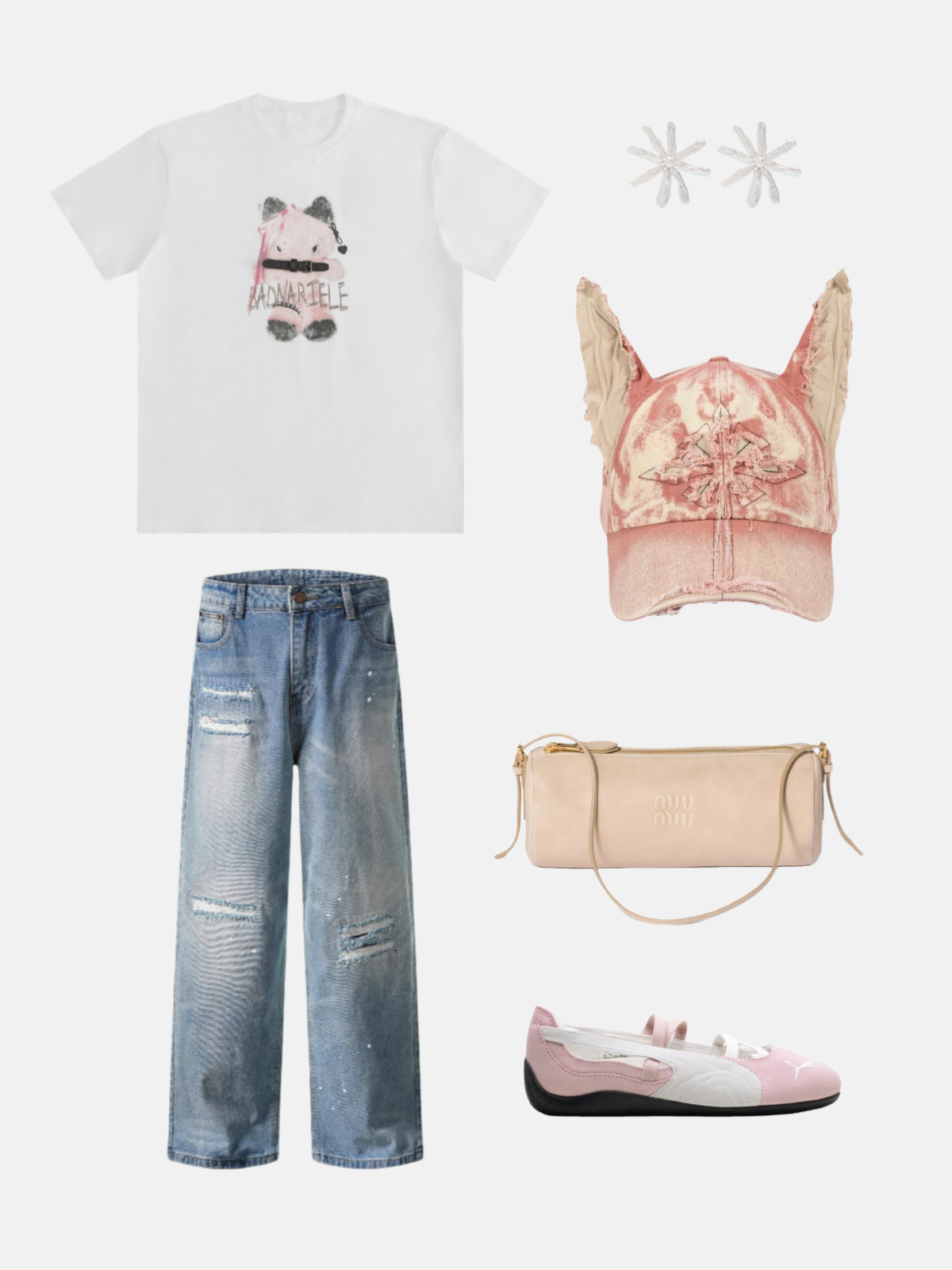 Destroyed Cat-Ear Washed Denim Bucket Hat