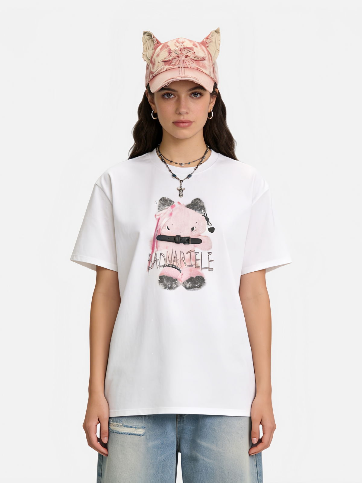 Destroyed Cat-Ear Washed Denim Bucket Hat