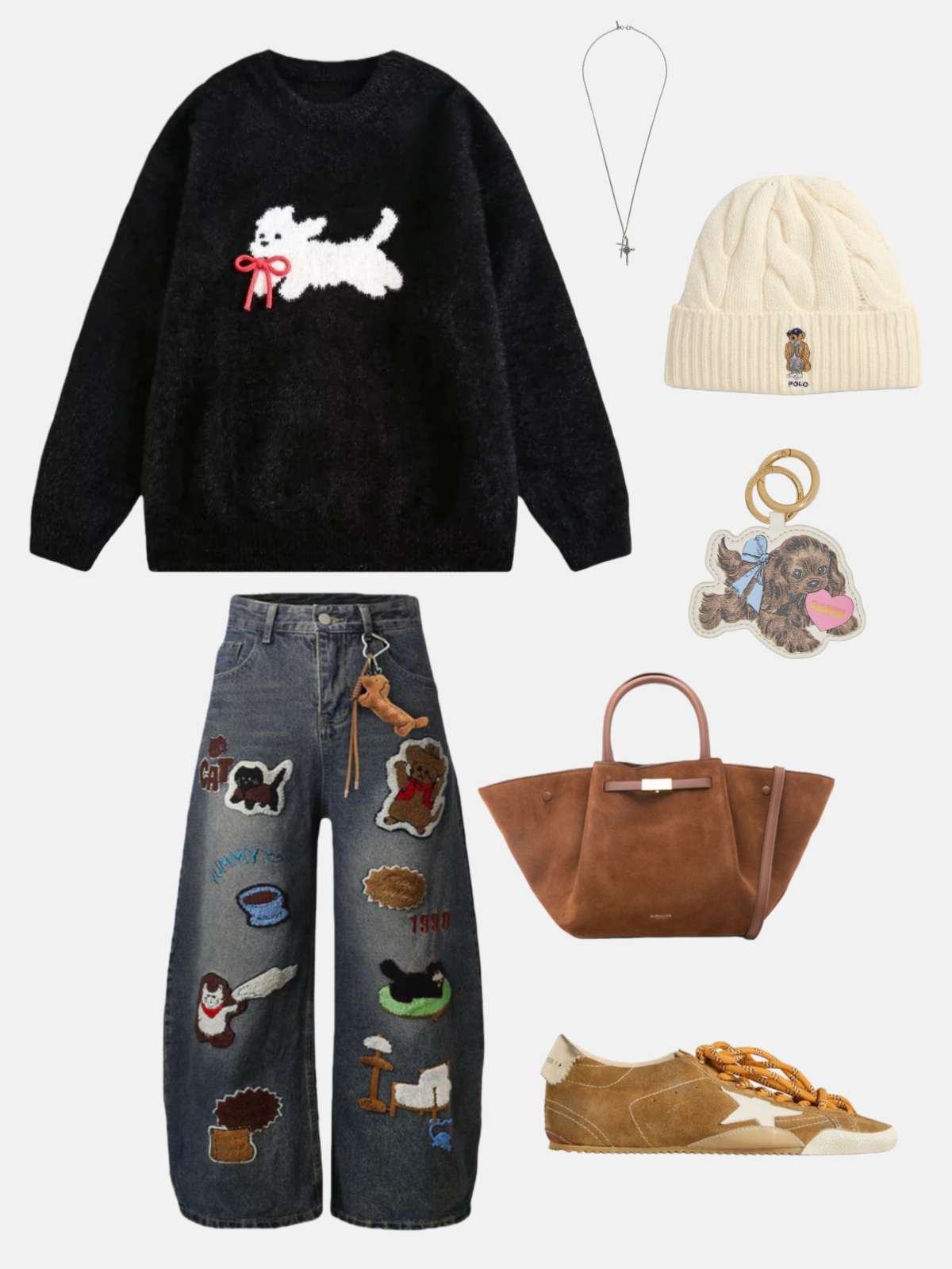 Haaura  Animal Applique Embroidery Barrel Jeans