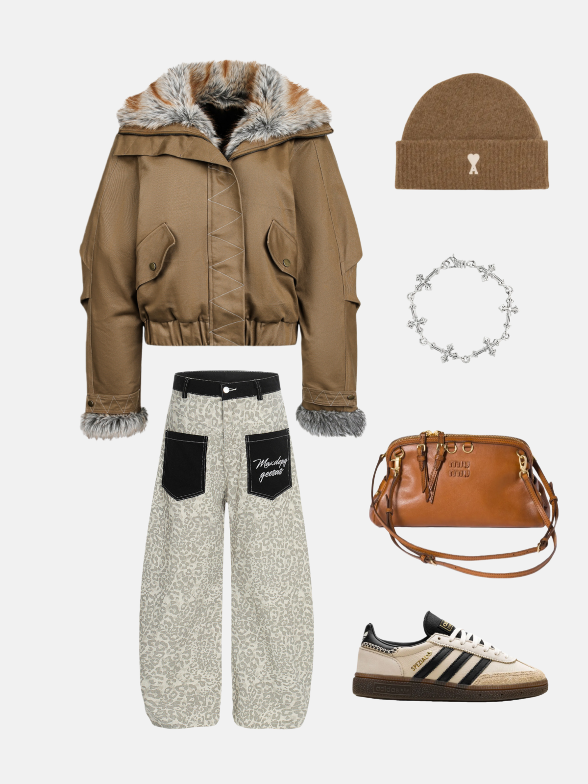 Haaura Brown Quilted Faux Fur-Trim Short Puffer Jacket