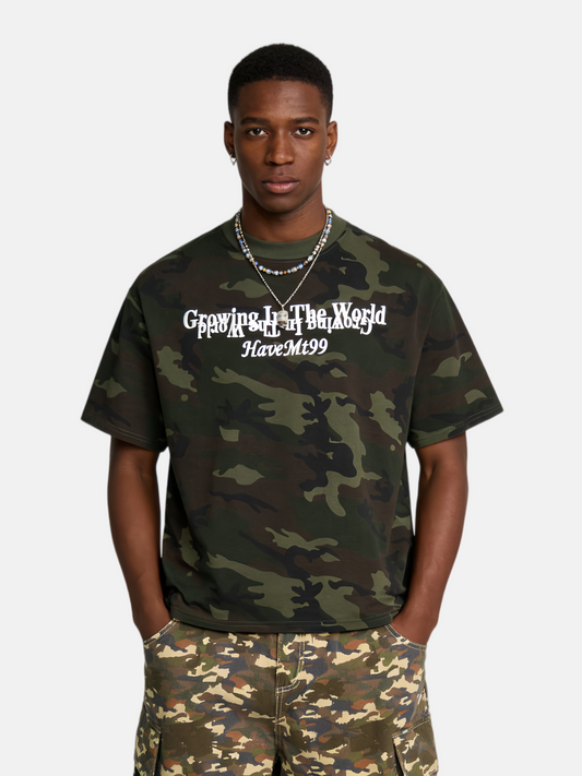 Haaura Camo Print Growing World Graphic Boxy Tee