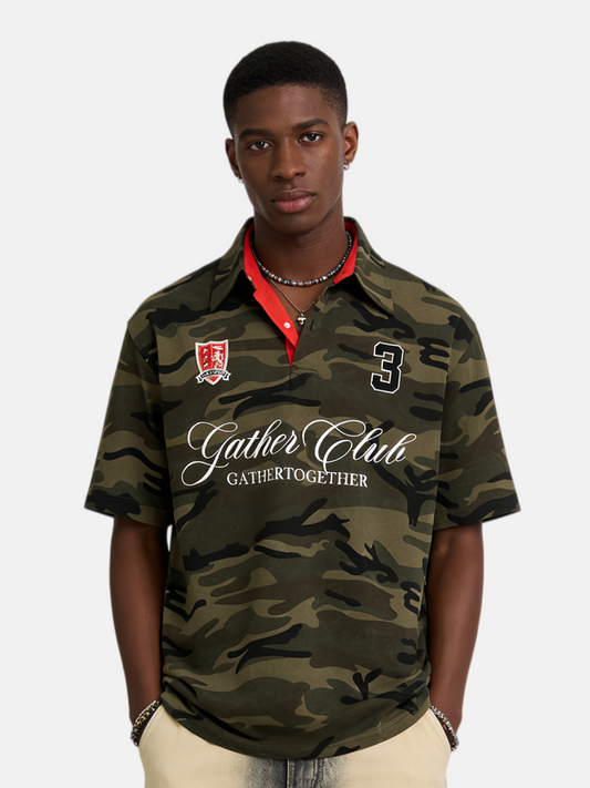 Haaura Camouflage Print Badge Number 3 Polo Shirt