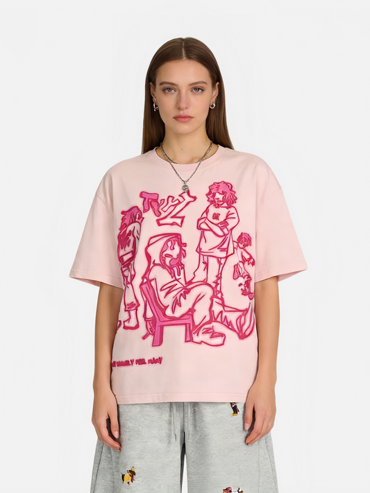 Haaura Cartoon Line Character Graphic Tee