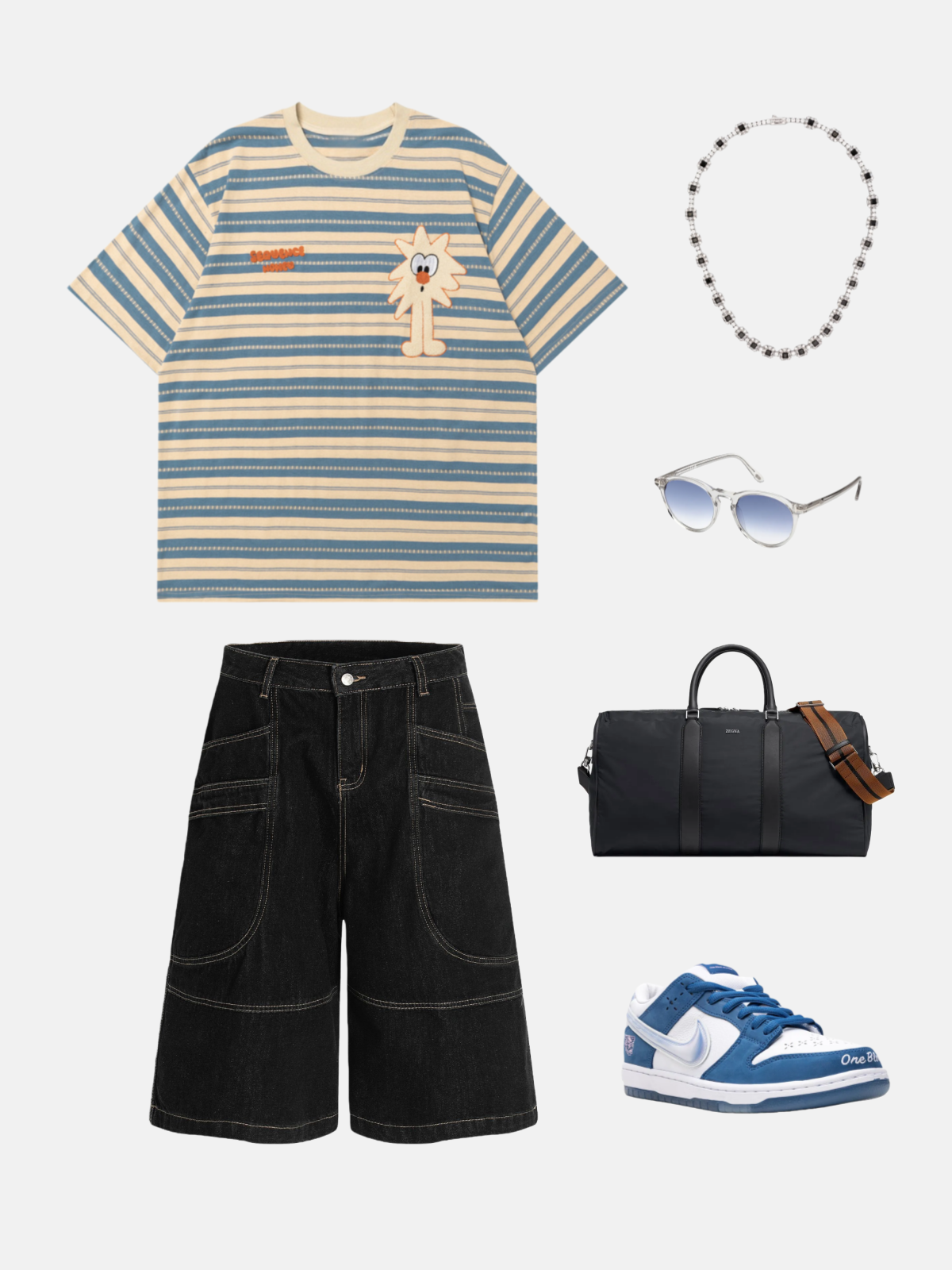 Haaura Casual Cartoon Graphic Striped Tee