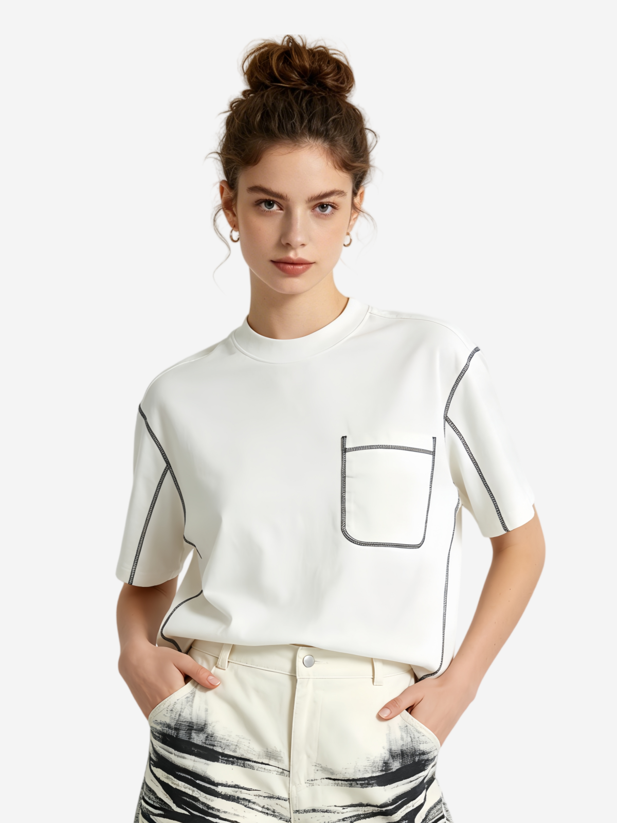 Haaura Contrast Stitch Pocket Relaxed Tee