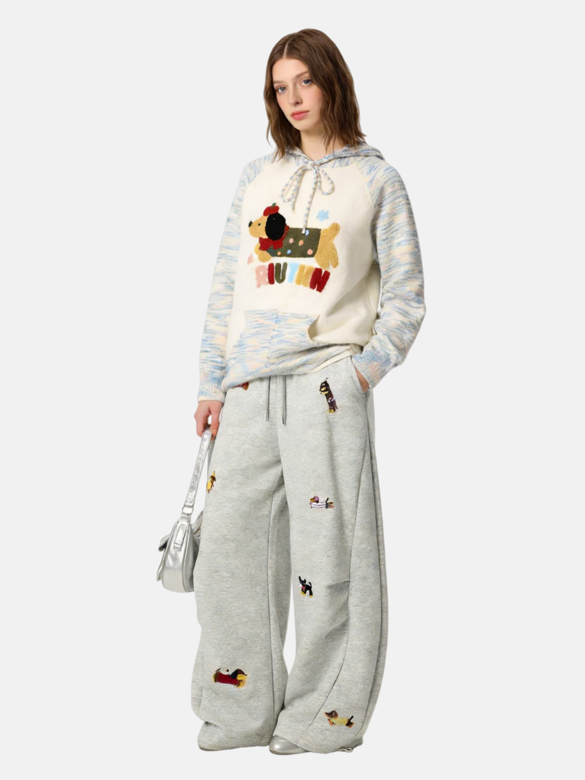 Haaura Embroidery Puppy Baaggy Barrel Sweatpants