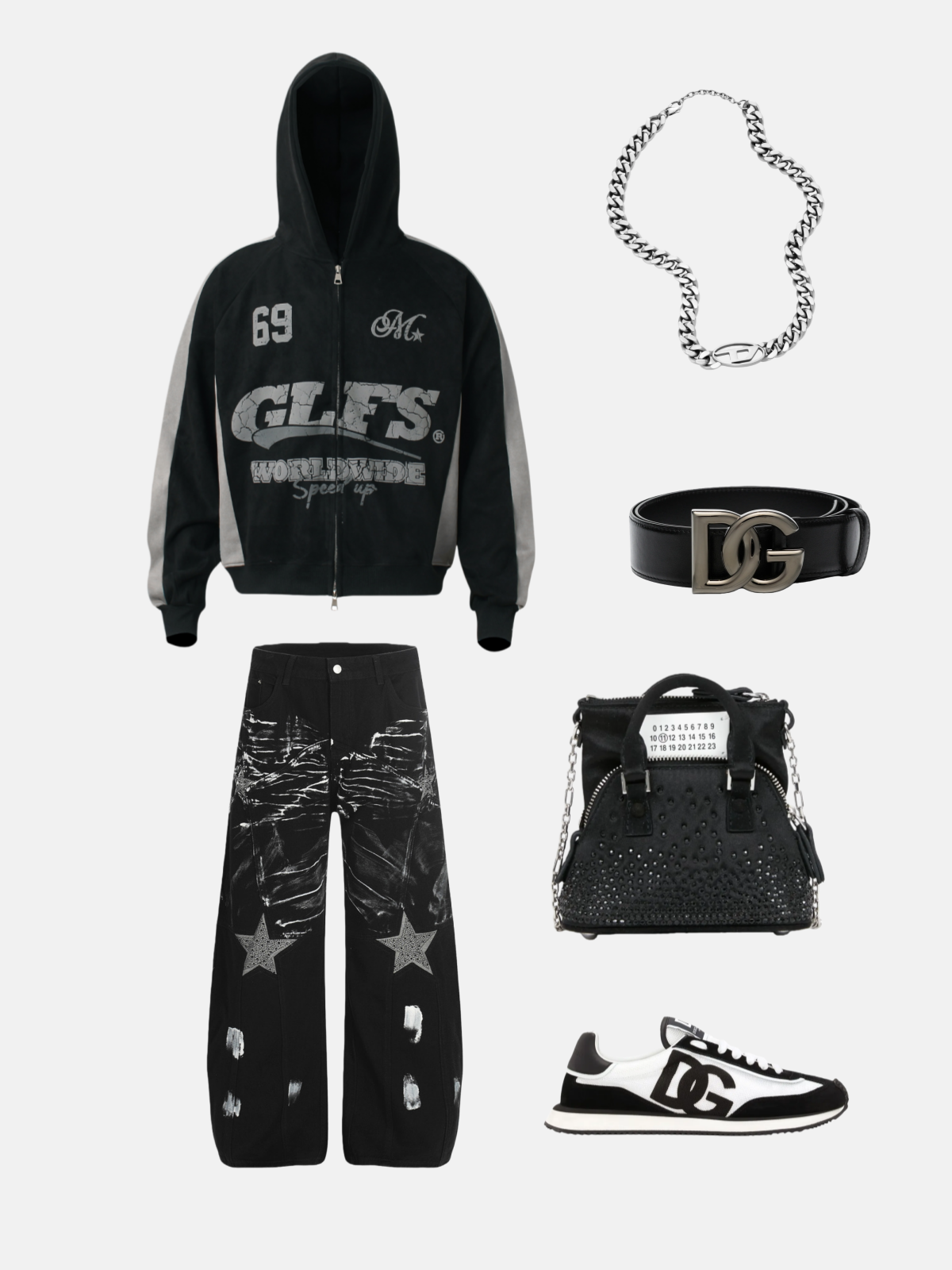 Haaura  Contrast Sleeve Distressed Graphic Boxy Zip Up Hoodie