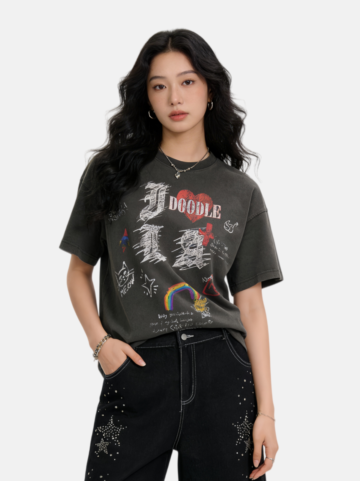 Haaura I DOODLE Love Distressed Graphic Tee