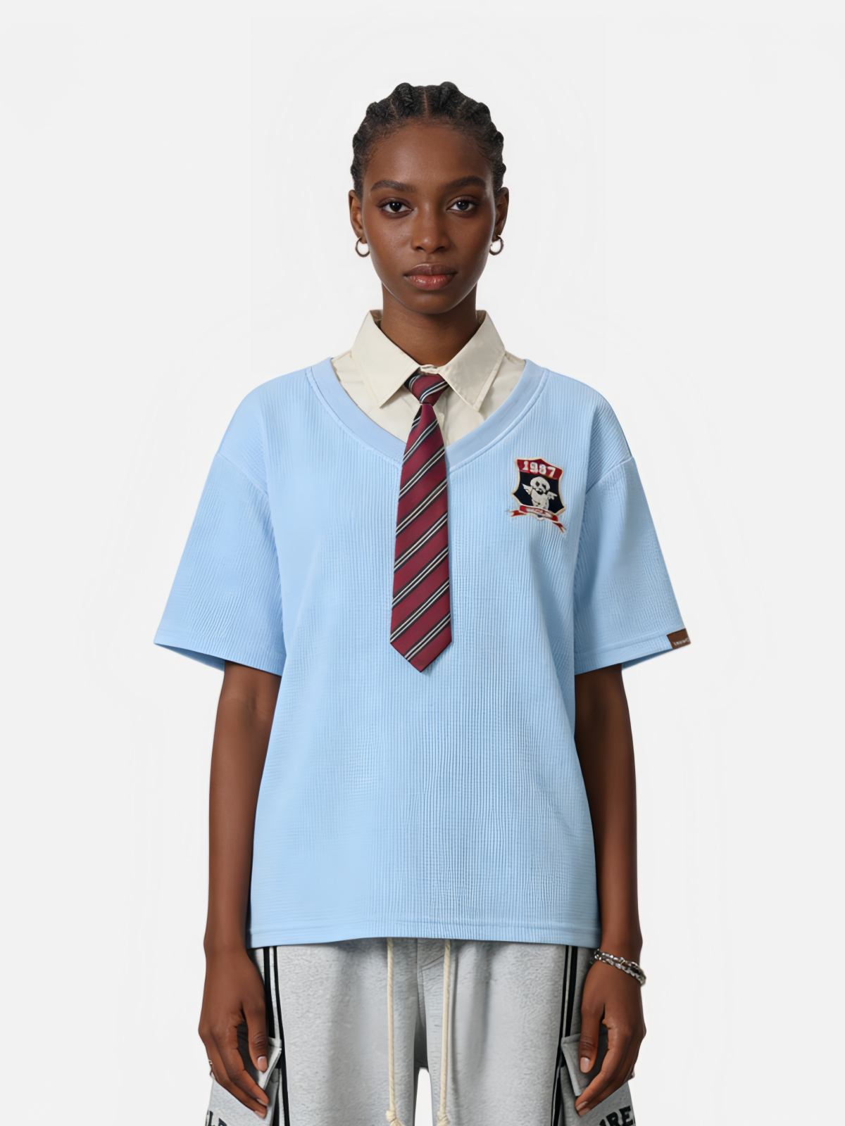 Haaura Layered Stripe Tie Tee