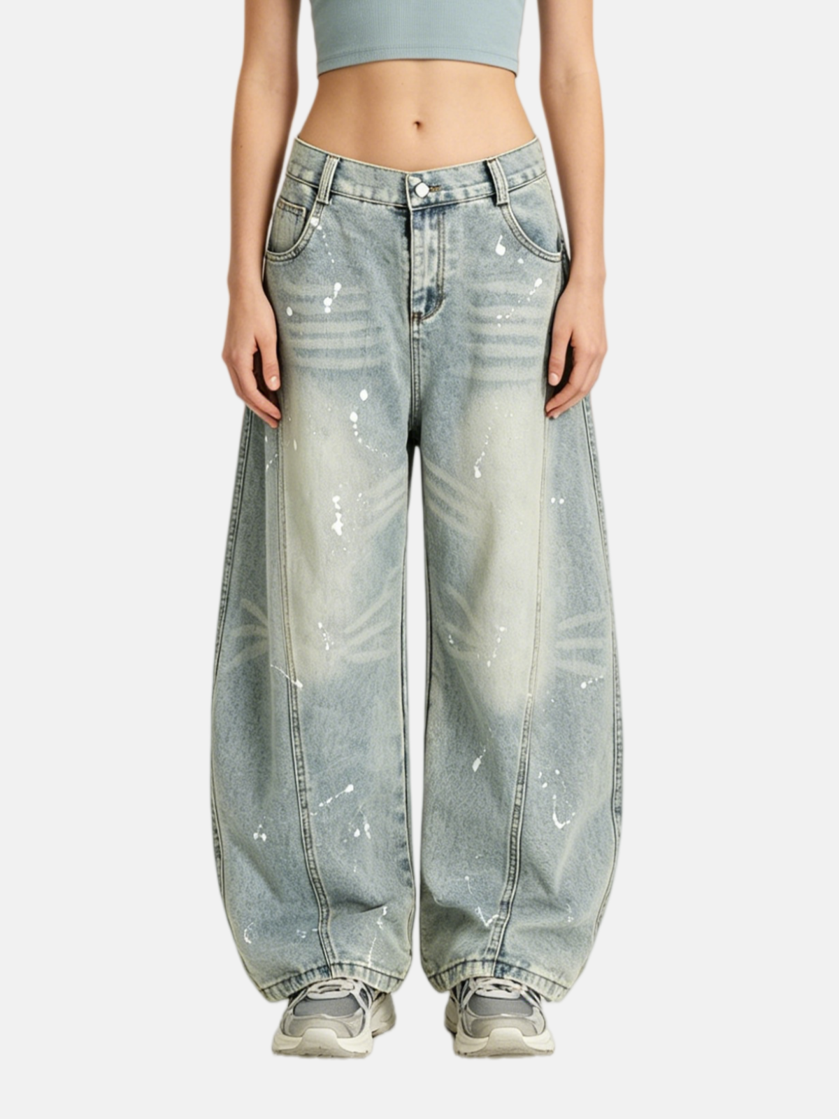 Haaura Splatter Washed Baggy Barrel Jeans