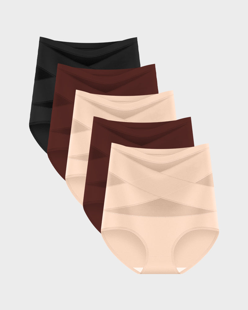 Plus-Size High-Waist Cross Tummy Control Panties (5 Pack)
