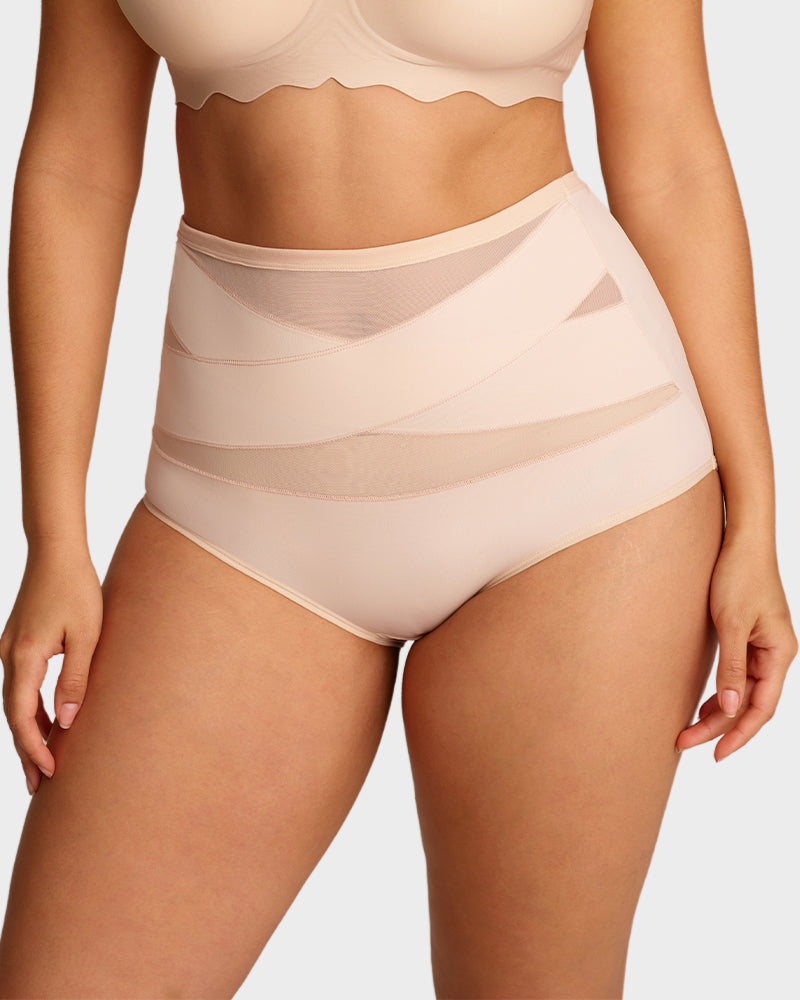 Plus-Size High-Waist Cross Tummy Control Panties (5 Pack)