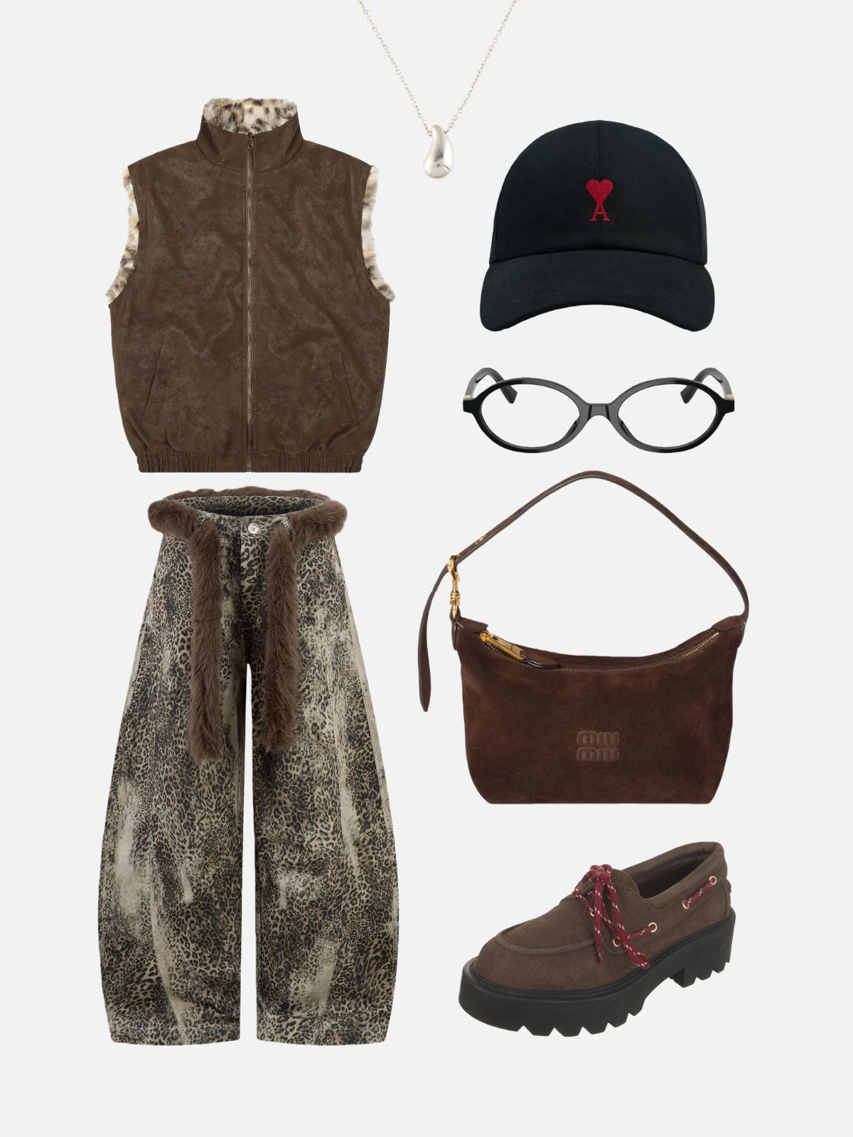 Haaura Leopard Trim Stand Collar Zip-Up Vest
