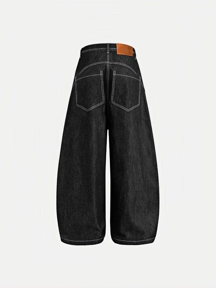 Haaura Metal Button Raw Baaggy Barrel Jeans
