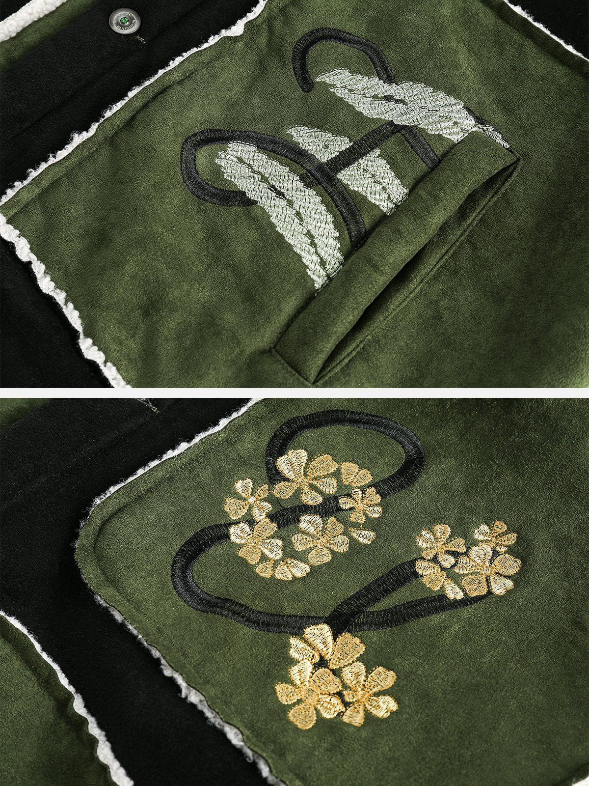 Haaura Color Block Embroidery Floral Coat
