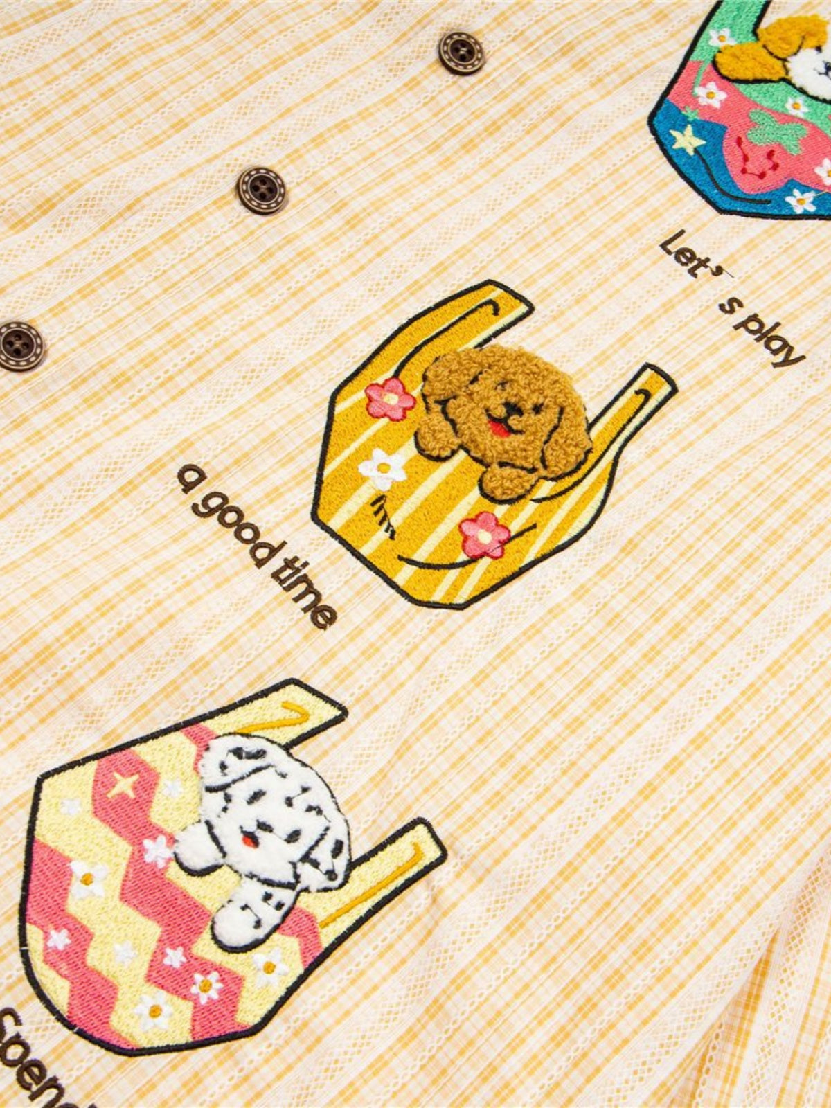 Haaura Pet Applique Plaid Contrast Collar Shirt