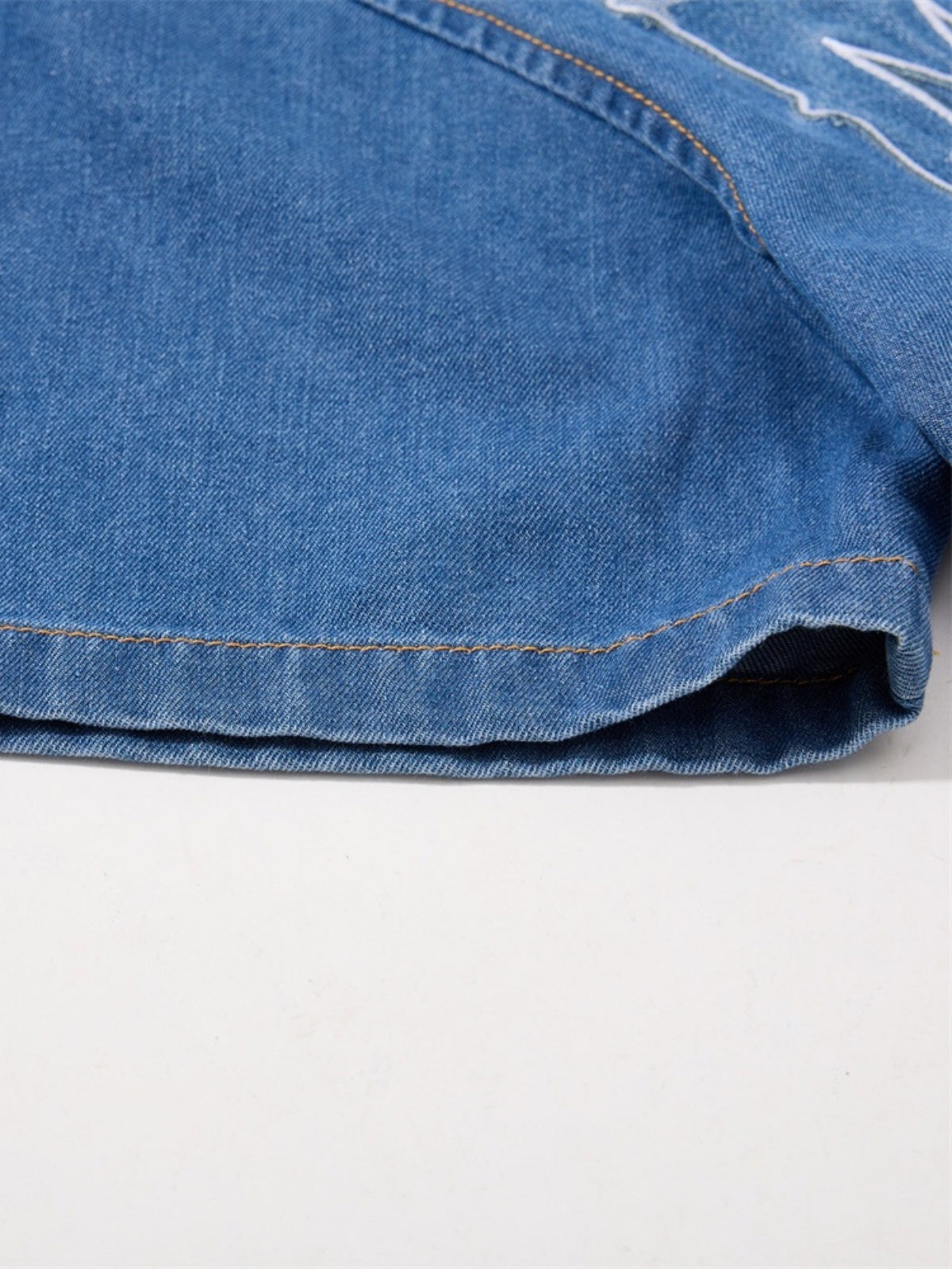 Haaura Boxy Star Collar Collegiate Graphic Denim Shirt
