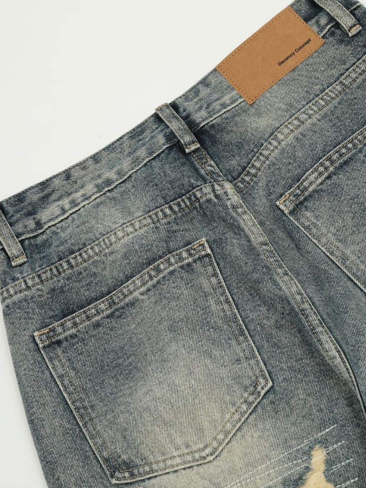 Haaura Destructed Camo-Patch Denim Jeans