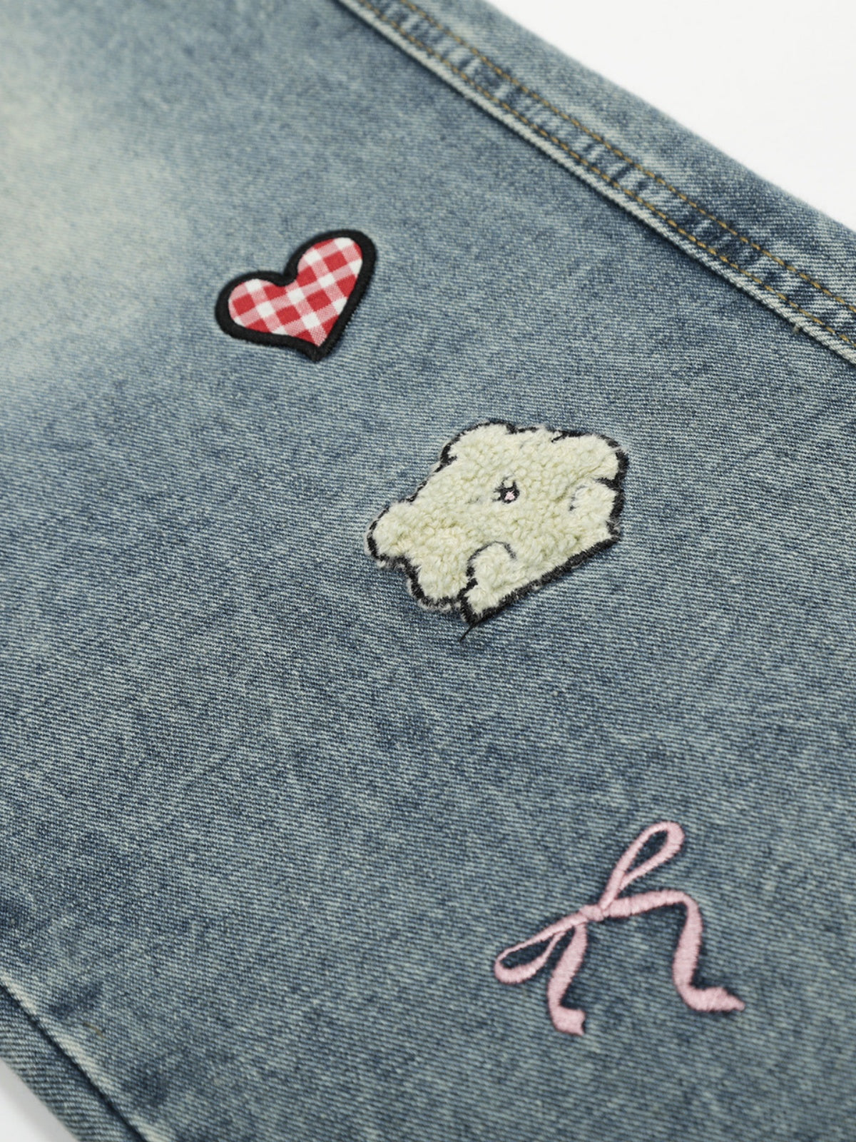 Haaura Bear & Heart Embroidery Baggy Jeans