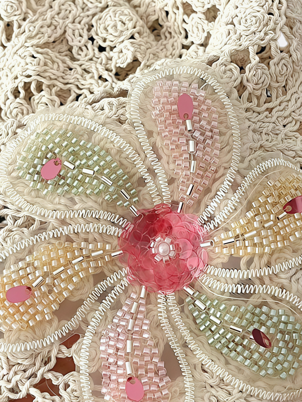 Crochet Beaded Butterfly Appliqué Beanie