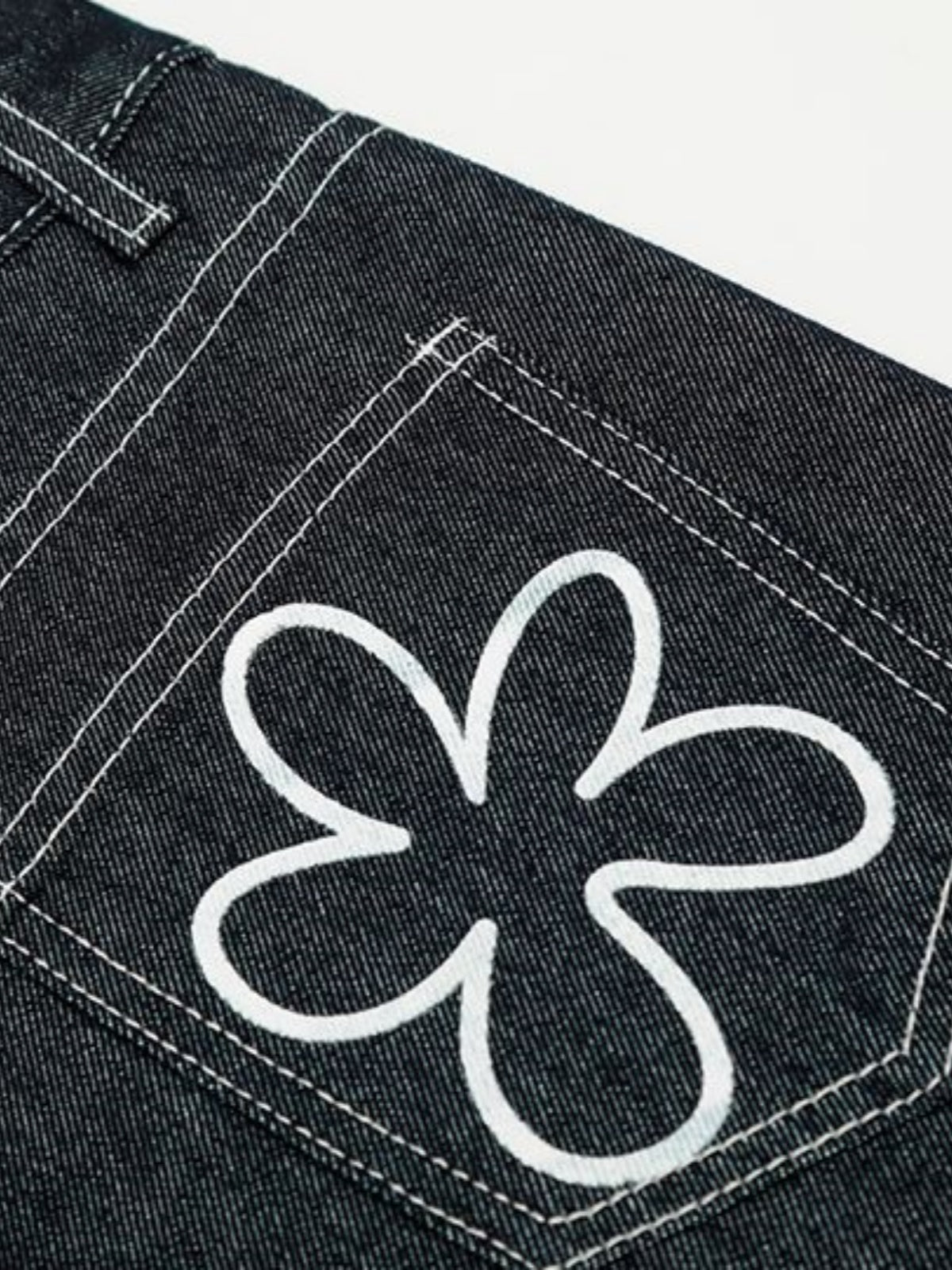 Haaura Line Art Floral Baggy Barrel Jeans