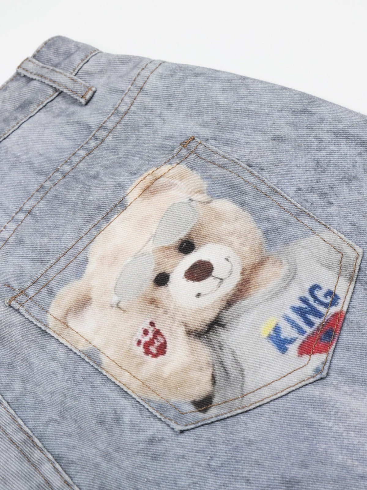 Haaura Bear Print Star Charm Flare Jeans