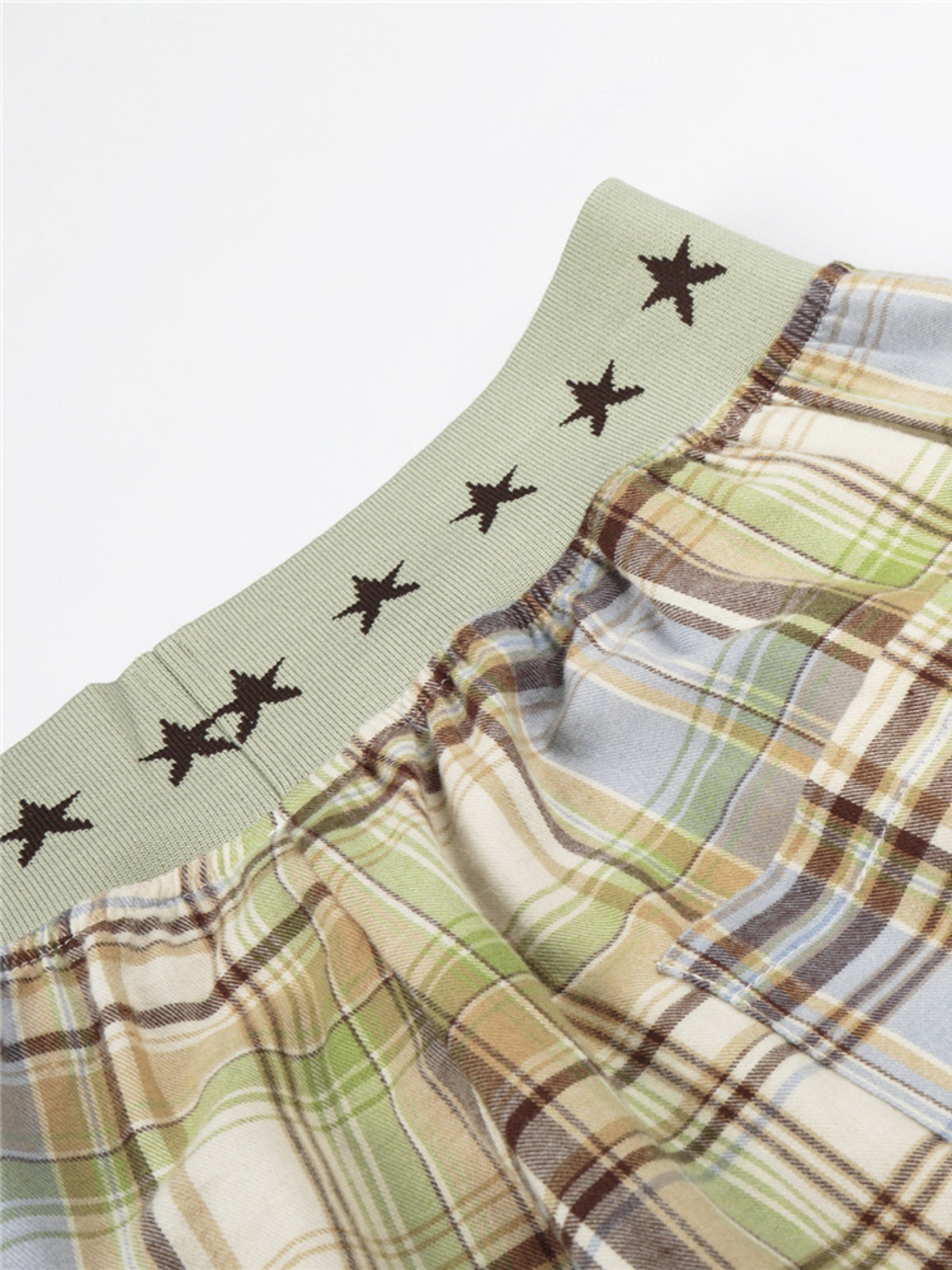 Haaura Star Waist Plaid Baggy Barrel Pants
