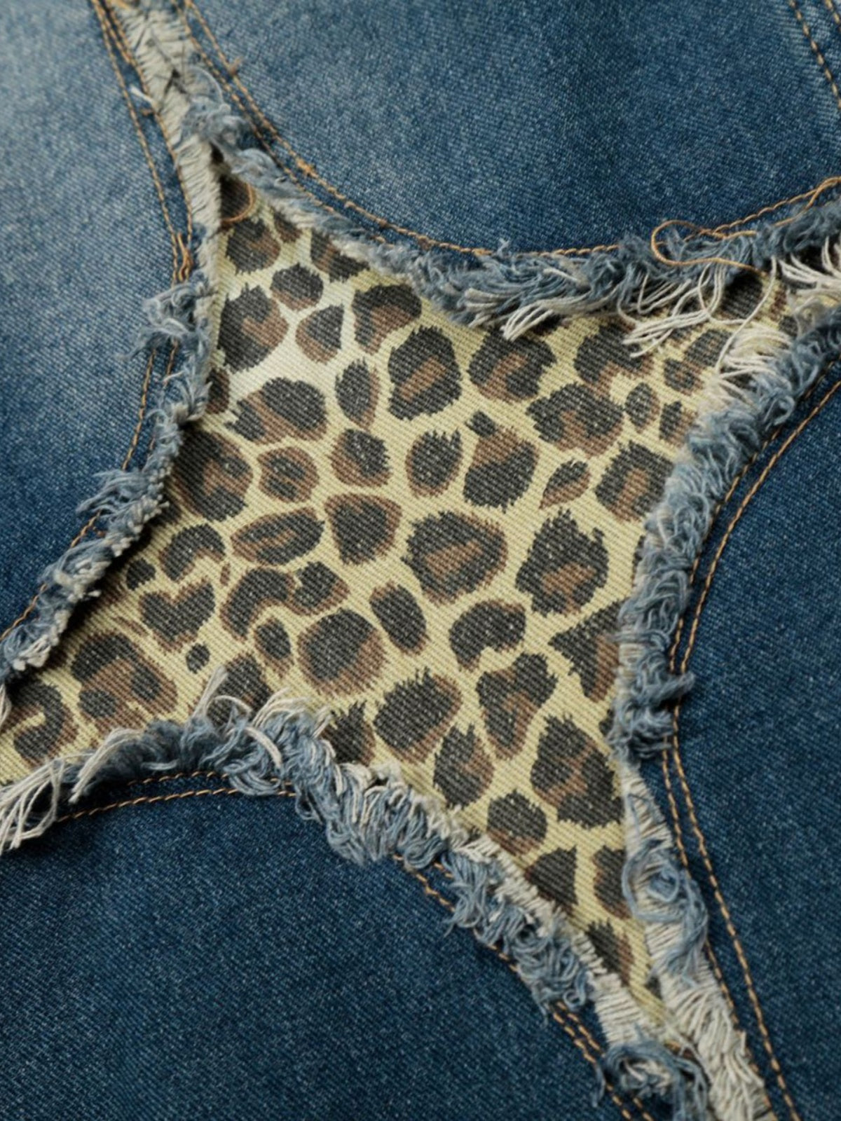 Haaura Leopard Patch Keychain Raw Edge Baggy Jeans