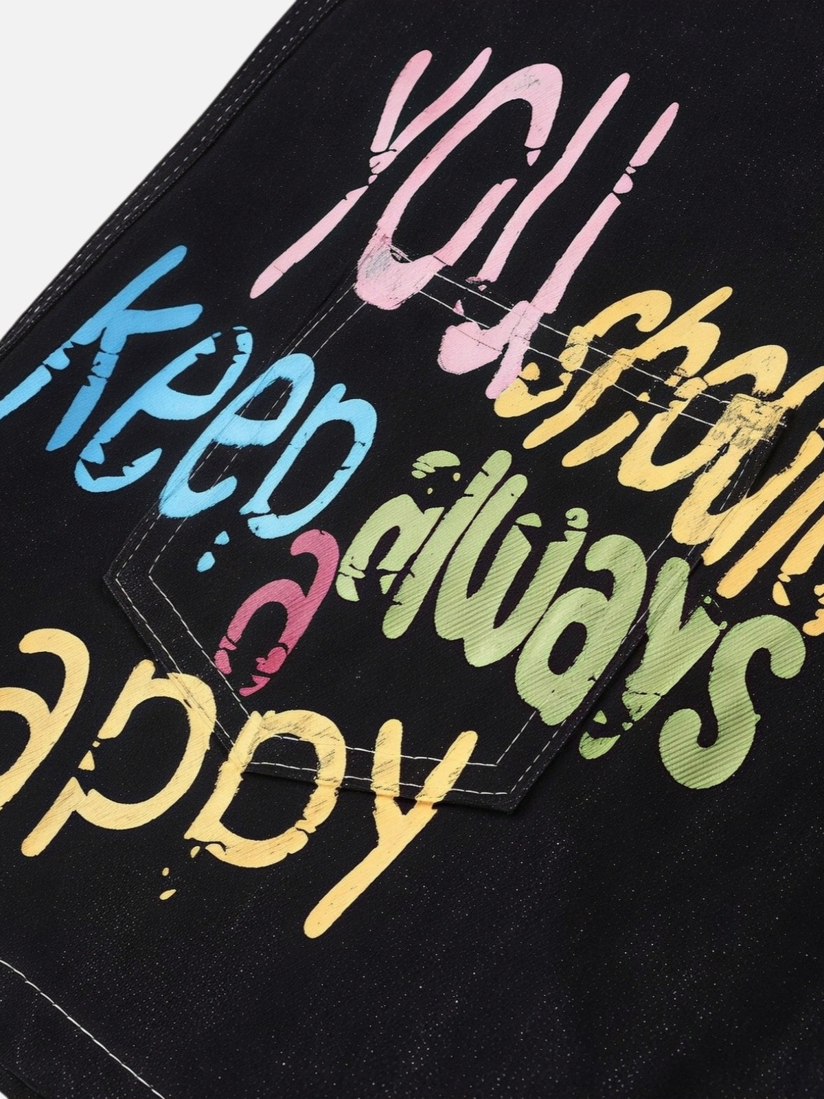 Haaura Colorful Lettering Rabbit Graphic Baggy Jorts