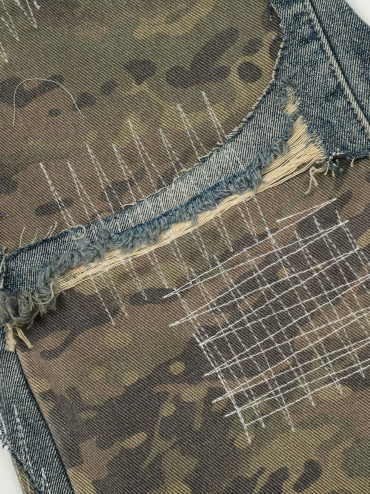 Haaura Destructed Camo-Patch Denim Jeans