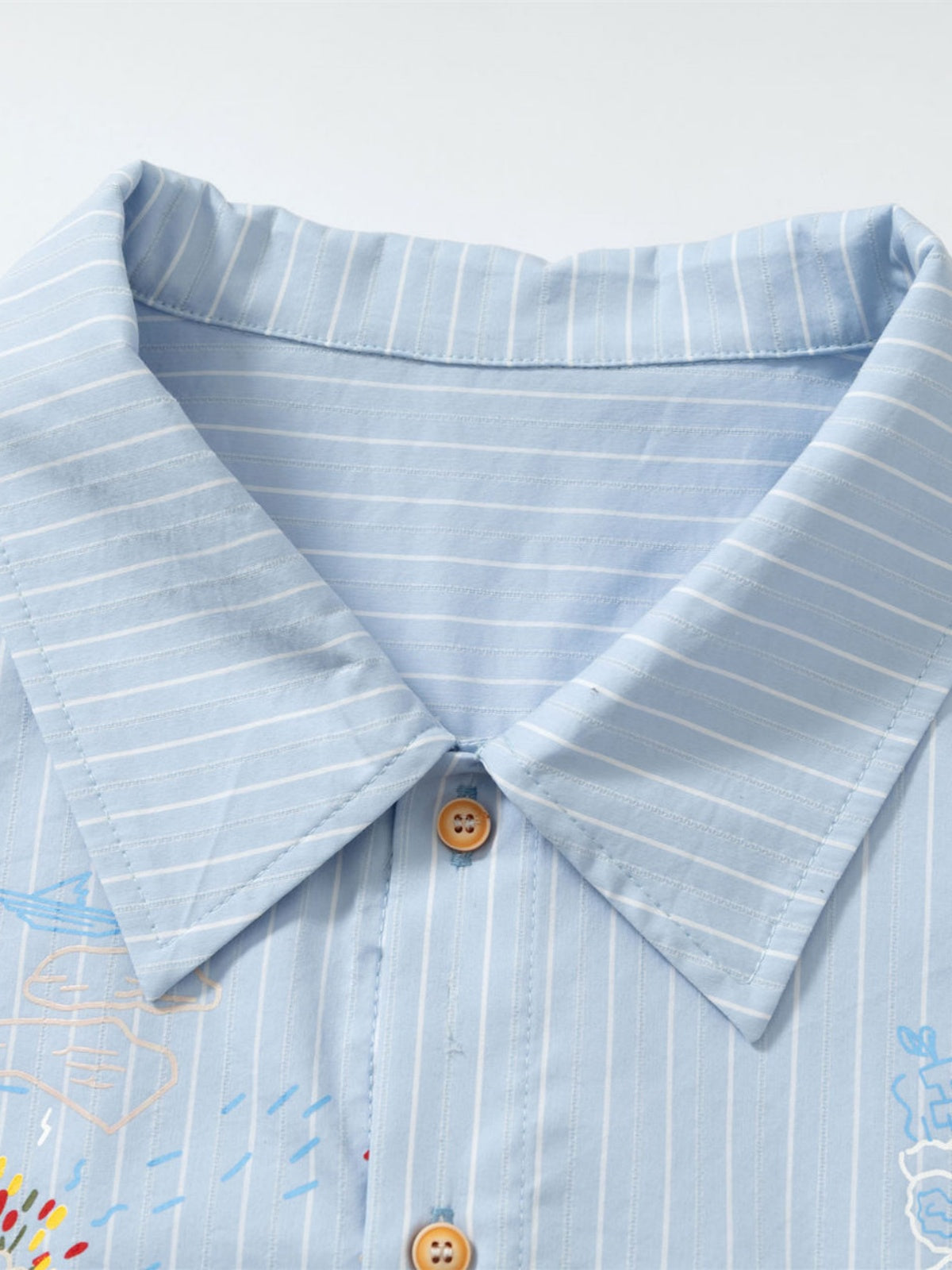Haaura Boxy Stripe Embroidery Short Sleeve Shirt