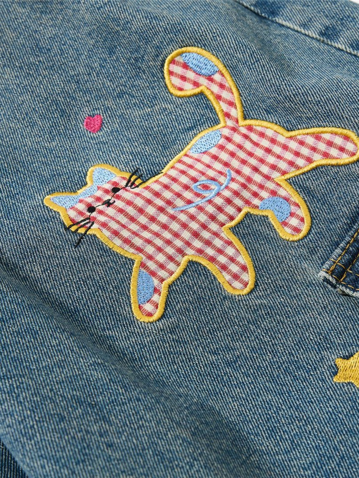 Haaura Cat Applique Baggy Cargo Jeans